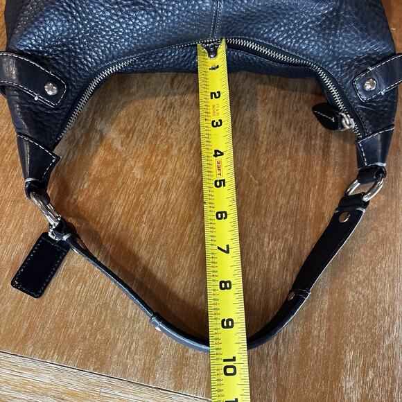 COACH Black Pebbled Leather Hobo Shoulder Bag Handbag Purse Zip Front Pocket - Picture 6 of 16